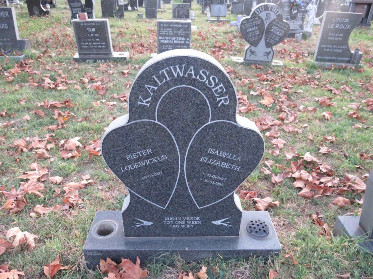 KALTWASSER Pieter Lodewickus 1932-  & Isabella Elizabeth 1927-1998