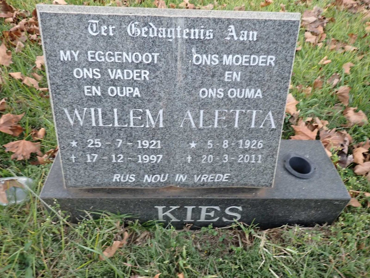 KIES Willem 1921-1997 &amp; Aletta 1926-2011