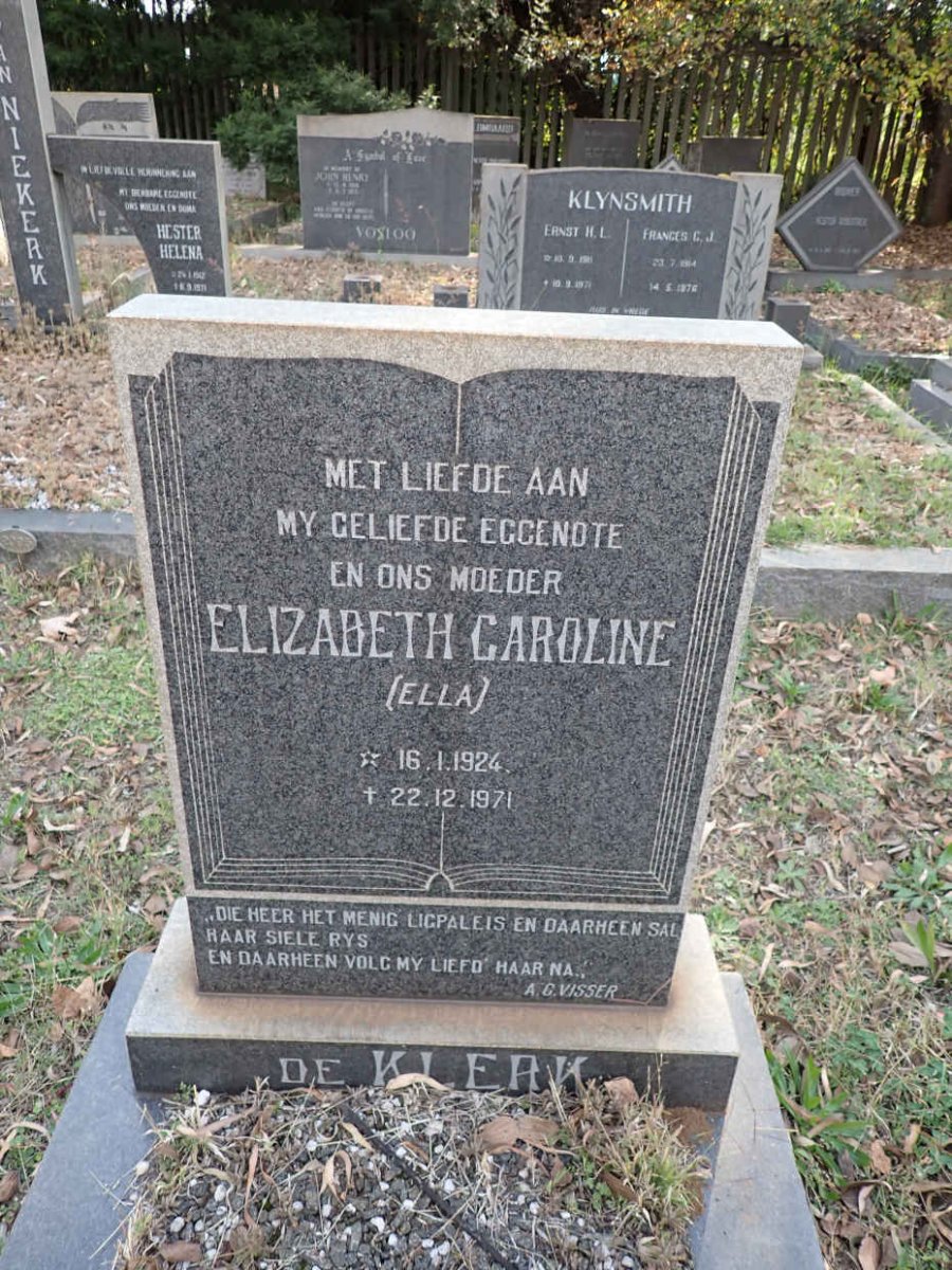 KLERK Elizabeth Caroline, de 1924-1971