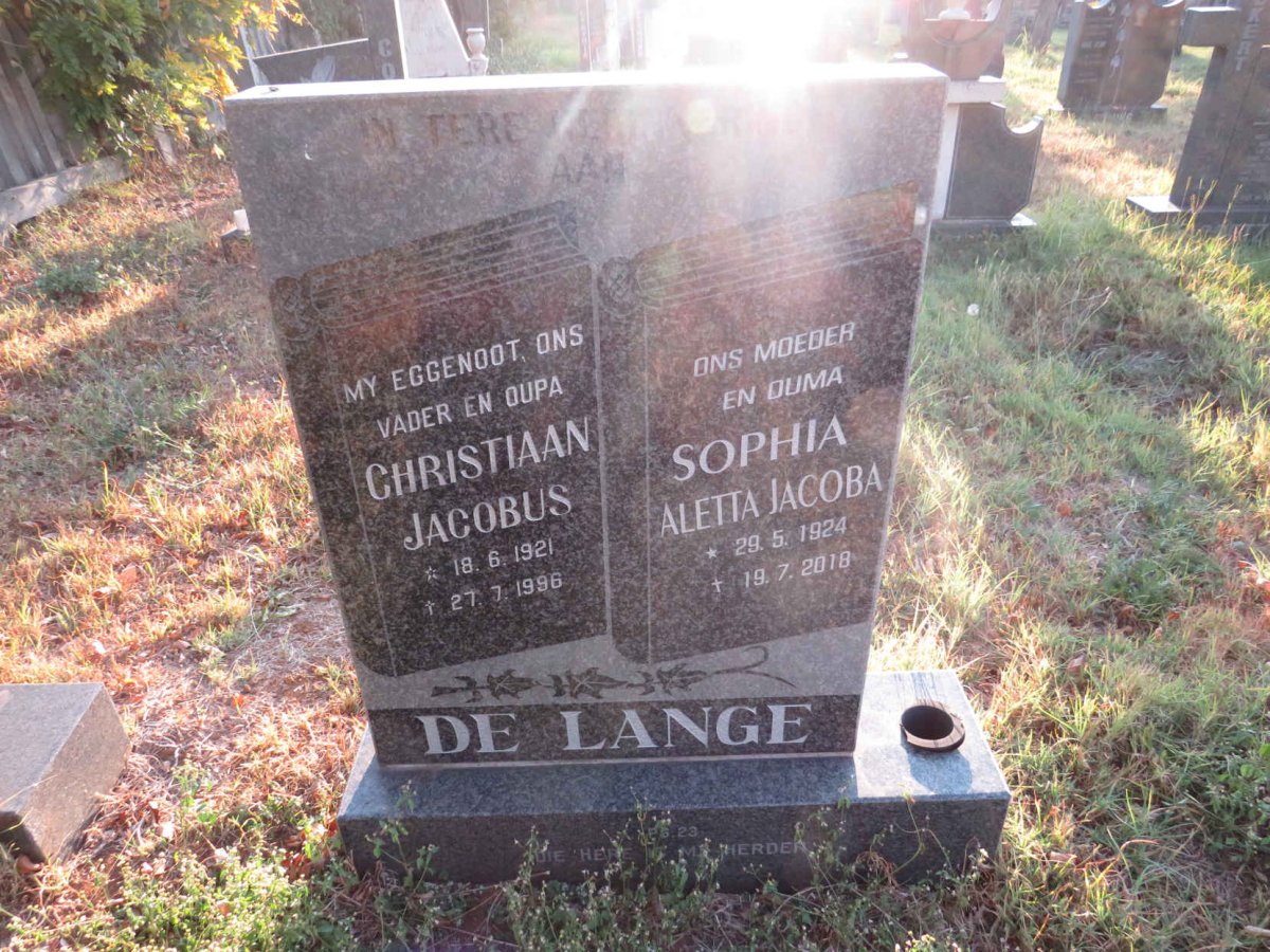 LANGE Christiaan Jacobus, de 1921-1996 &amp; Sophia Aletta Jacoba 1924-2018