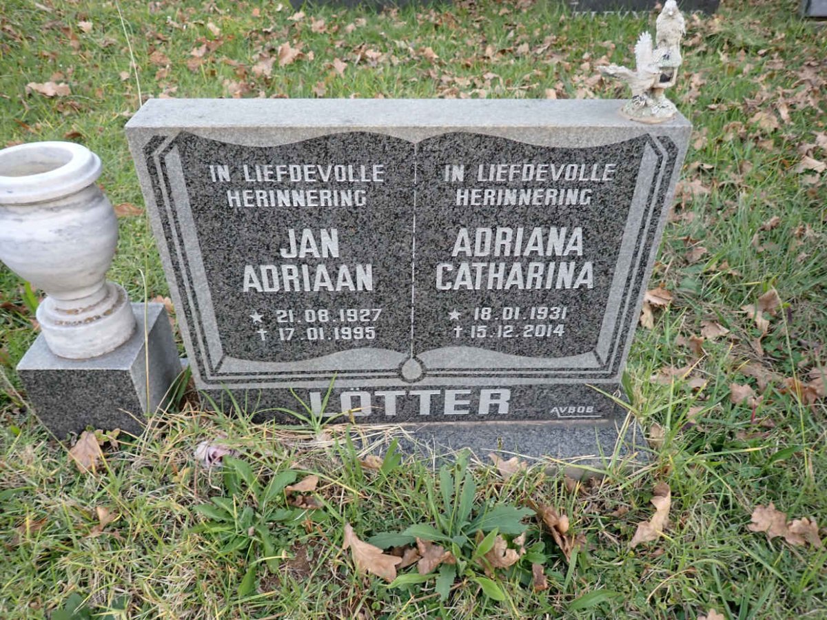 LOTTER Jan Adriaan 1927-1995 &amp; Adriana Catharina 1931-2014
