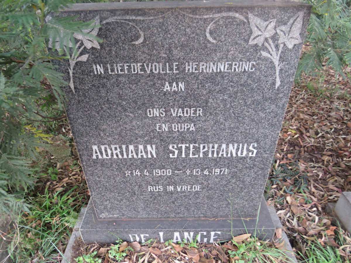 LANGE Adriaan Stephanus, de 1900-1971