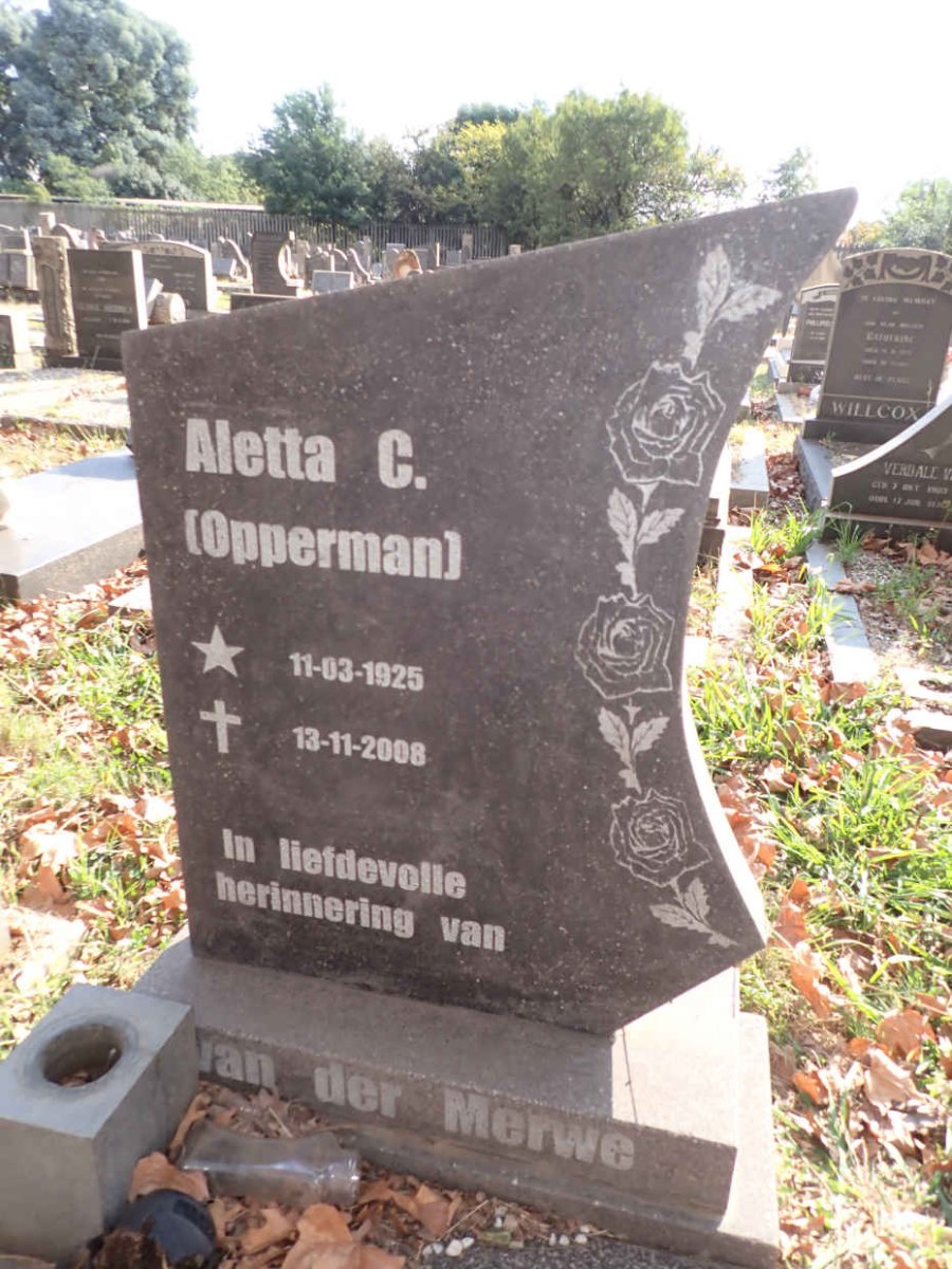 MERWE Aletta C., van der nee OPPERMAN 1925-2008