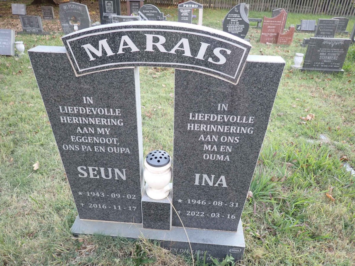 MARAIS Seun 1943-2016 &amp; Ina 1946-2022