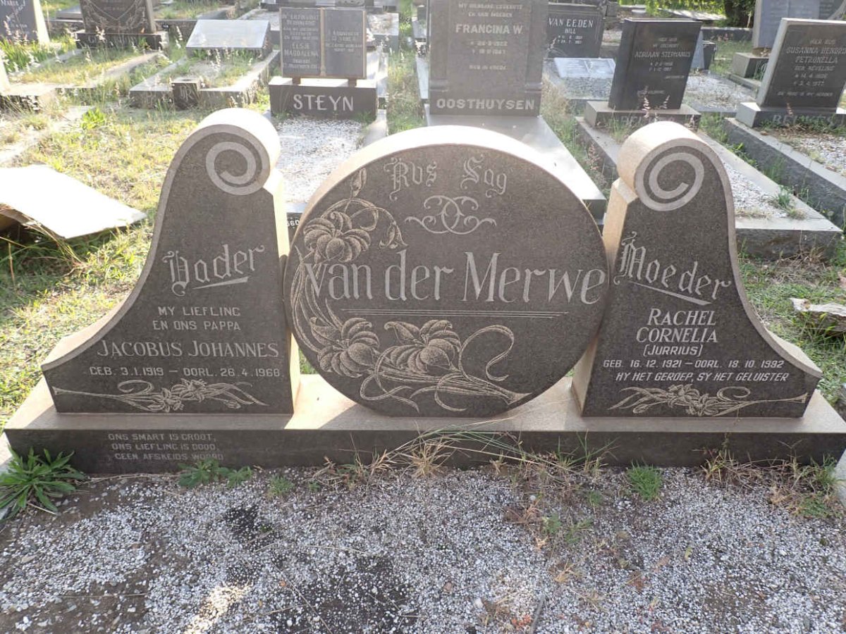 MERWE Jacobus Johannes, van der 1919-1968 &amp; Rachel Cornelia JURRIUS 1921-1992