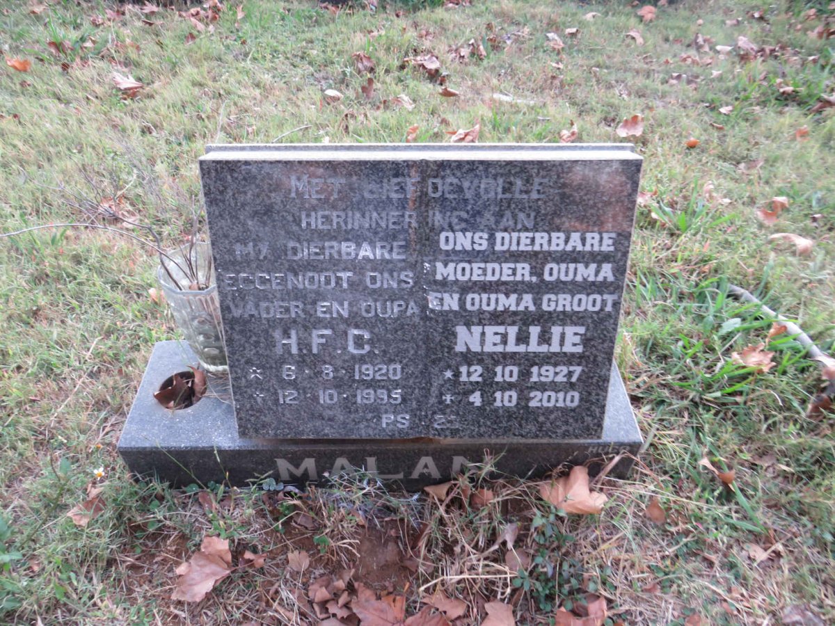 MALAN H.F.C. 1920-1995 &amp; Nellie 1927-2010