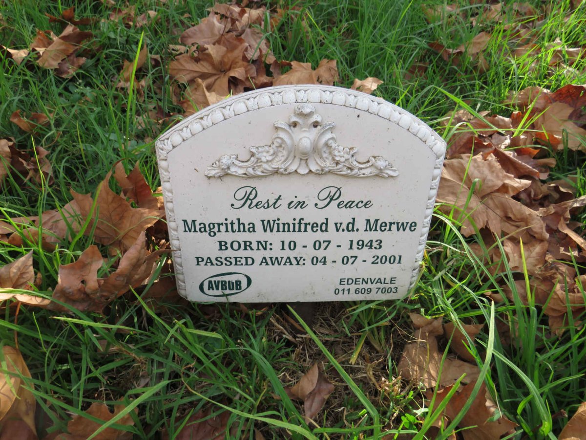 MERWE Magritha Winifred, v.d. 1943-2001