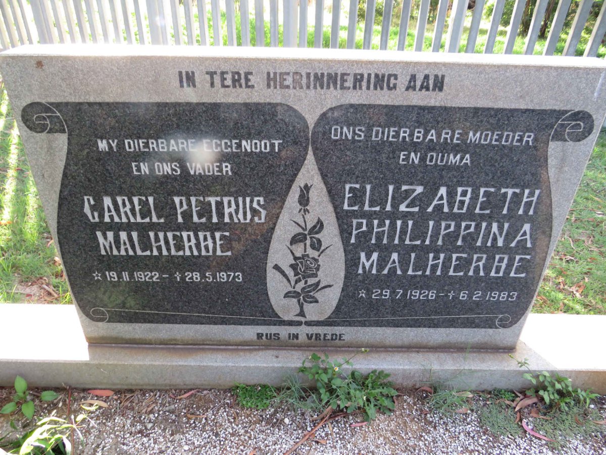 MALHERBE Carel Petrus 1922-1973 &amp; Elizabeth Philippina 1926-1983