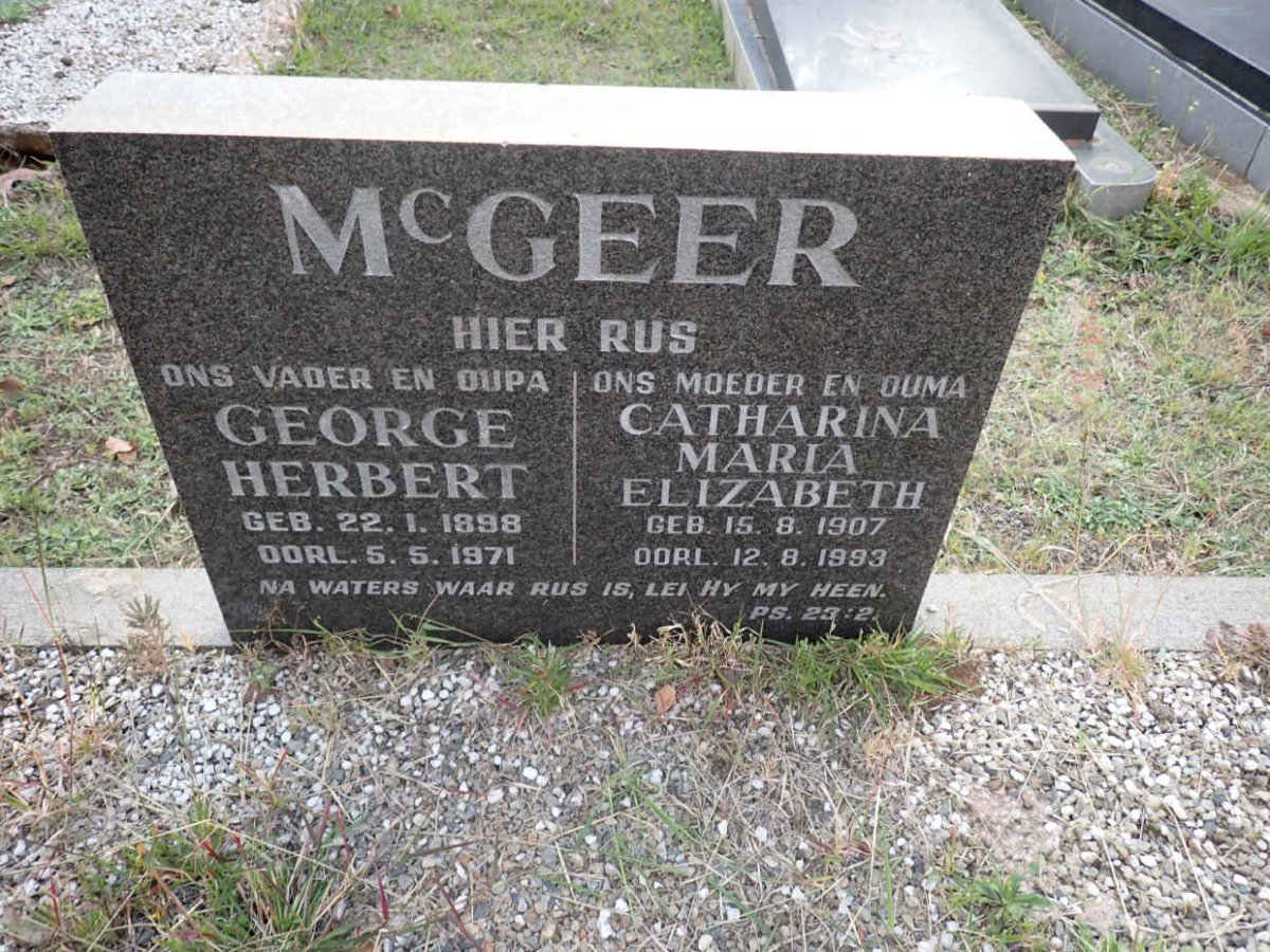 MCGEER George Herbert 1898-1971 &amp; Catharina Maria Elizabeth 1907-1993