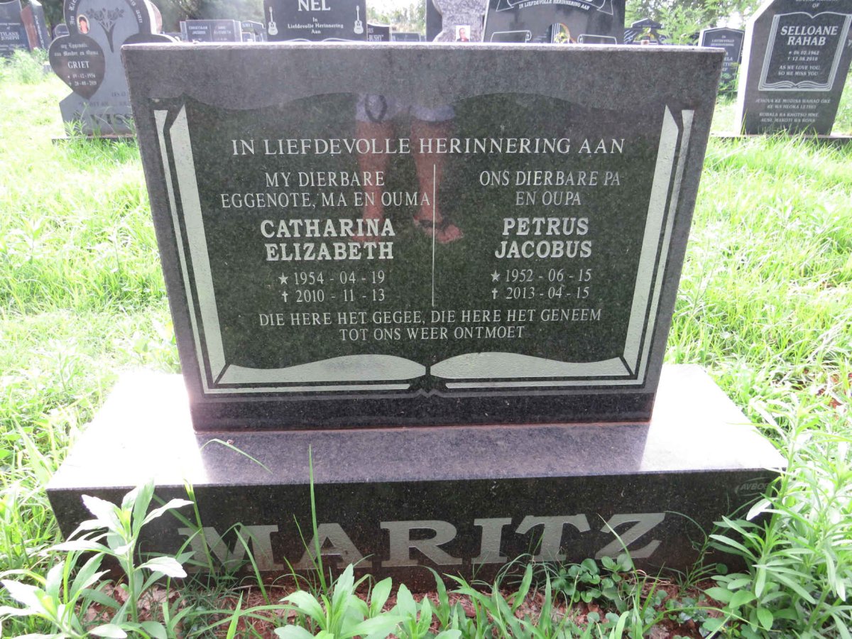 MARITZ Petrus Jacobus 1952-2013 &amp; Catharina Elizabeth 1954-2010
