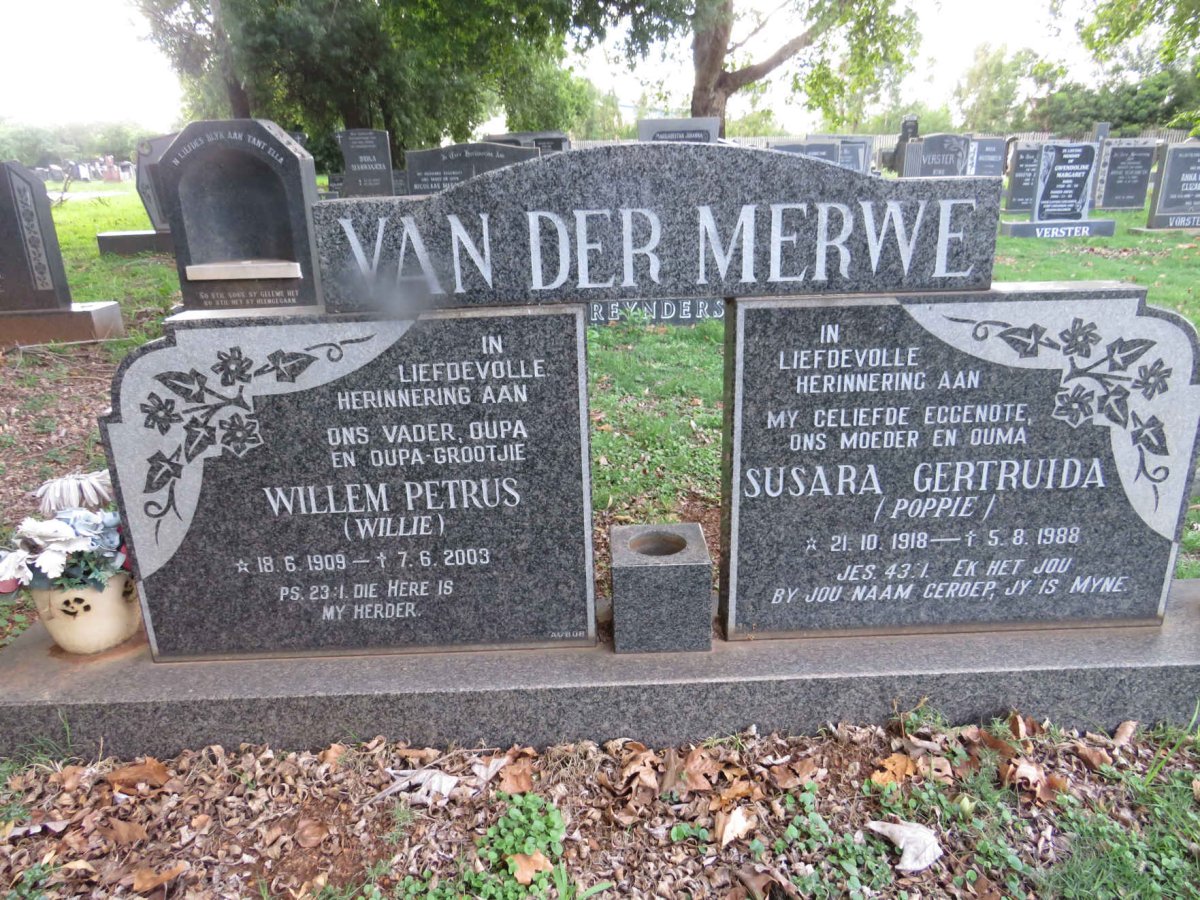MERWE Willem Petrus, van der 1909-2003 &amp; Susara Gertruida 1918-1988