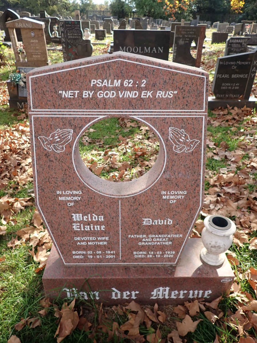 MERWE David, van der 1938-2020 &amp; Welda Elaine 1941-2001