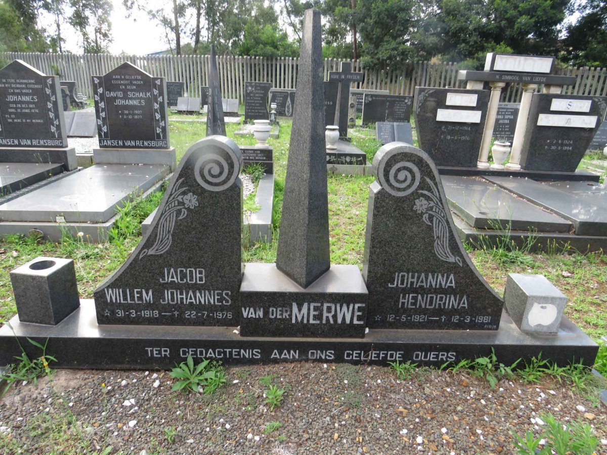 MERWE Jacob Willem Johannes, van der 1918-1976 &amp; Johanna Hendrina 1921-1981