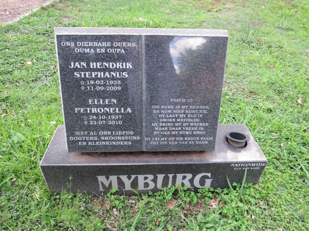 MYBURG Jan Hendrik Stephanus 1935-2009 &amp; Ellen Petronella 1937-2010