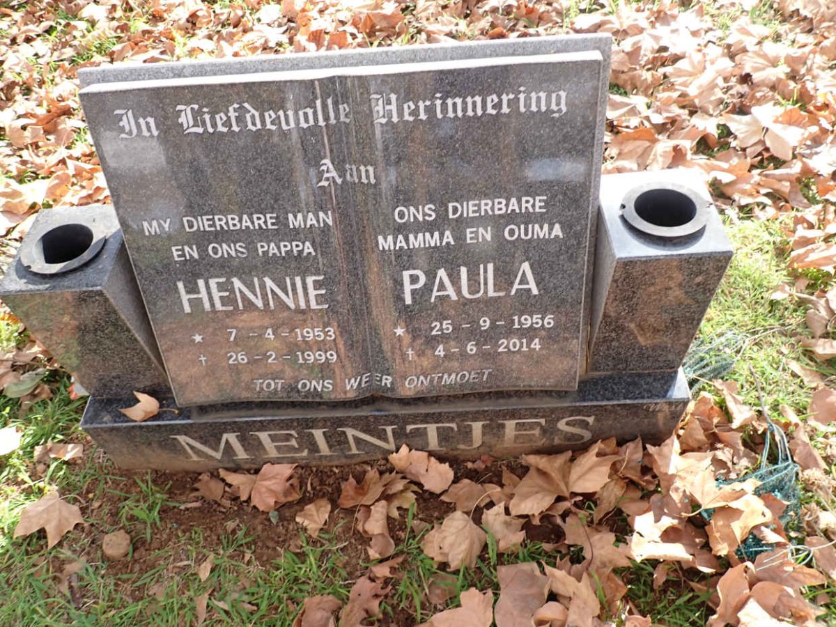 MEINTJES Hennie 1953-1999 &amp; Paula 1956-2014
