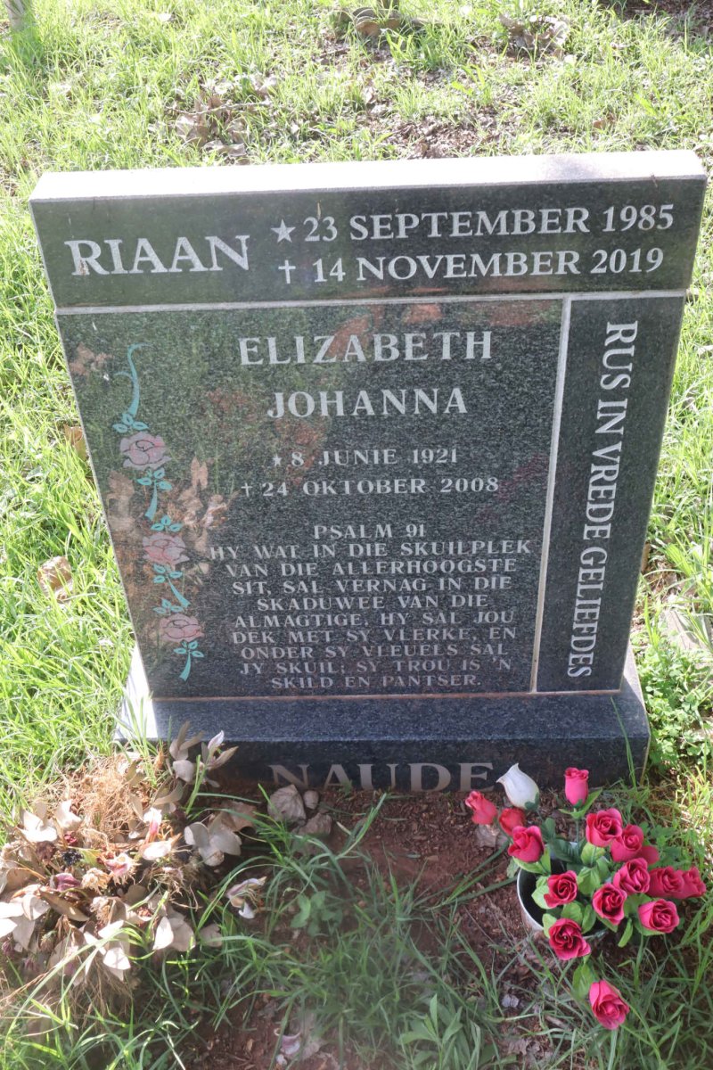 NAUDE Elizabeth Johanna 1921-2008 :: NAUDE  Riaan 1985-2019 