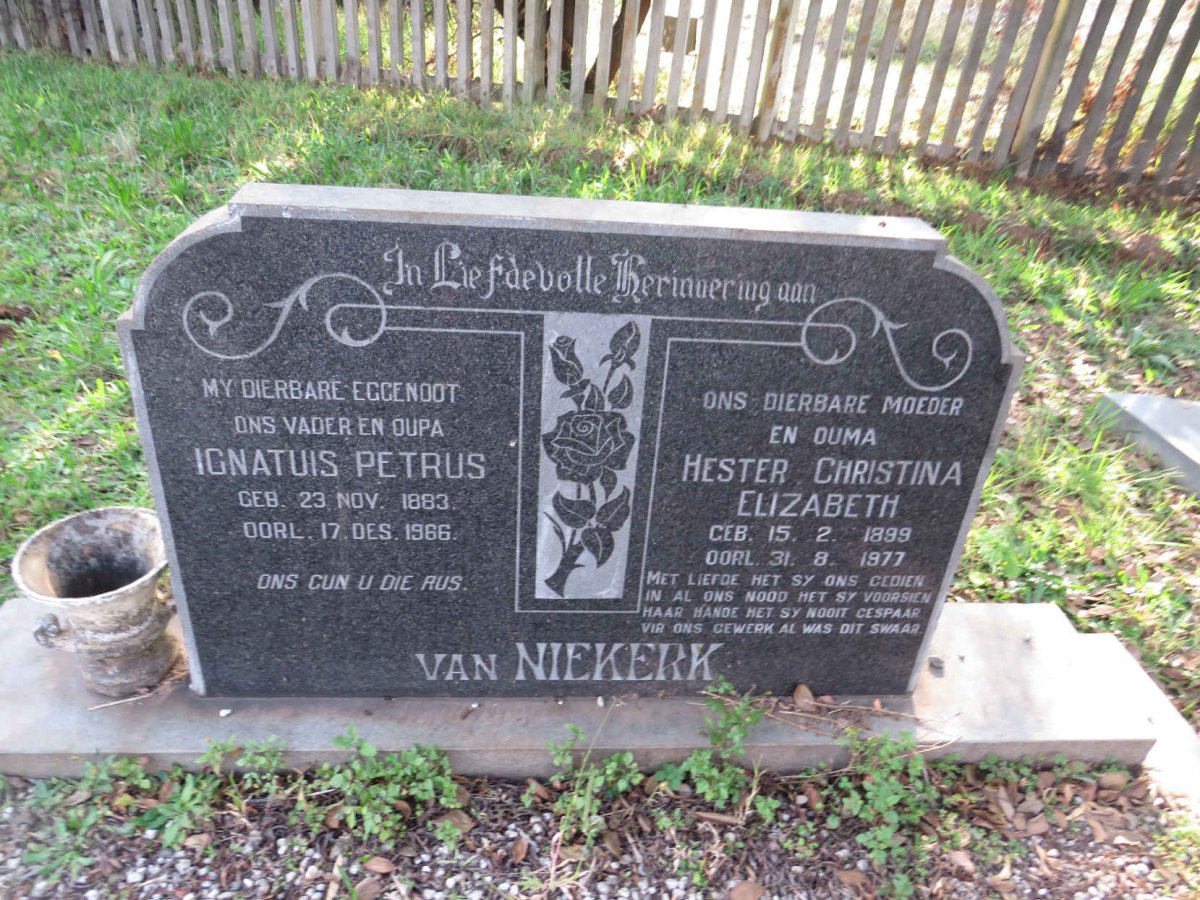 NIEKERK Ignatuis Petrus, van 1883-1966 &amp; Hester Christina Elizabeth 1899-1977
