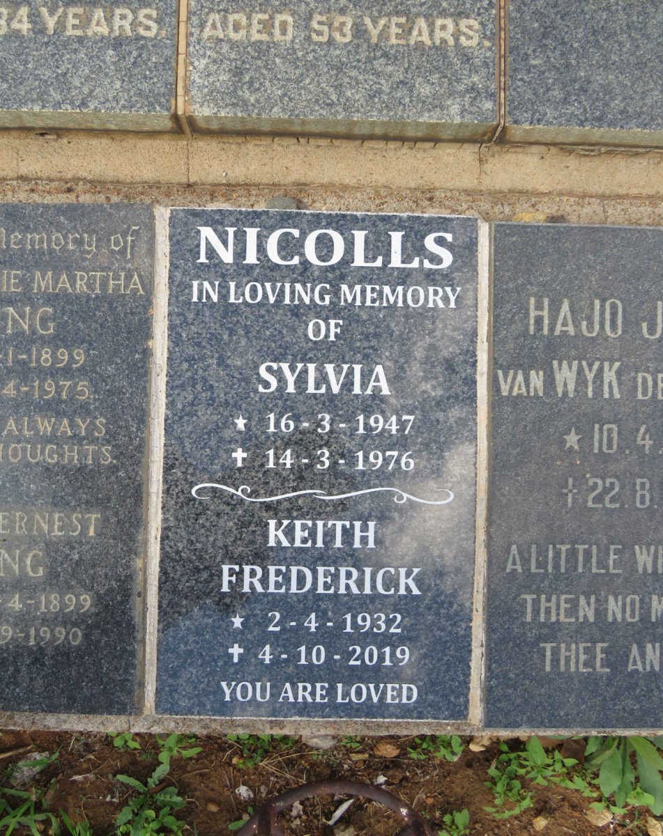 NICOLLS Keith Frederick 1932-2019 &amp; Sylvia 1947-1976