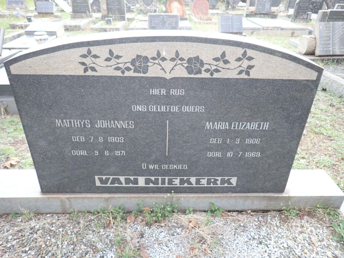 NIEKERK Matthys Johannes, van 1903-1971 &amp; Maria Elizabeth 1906-1969