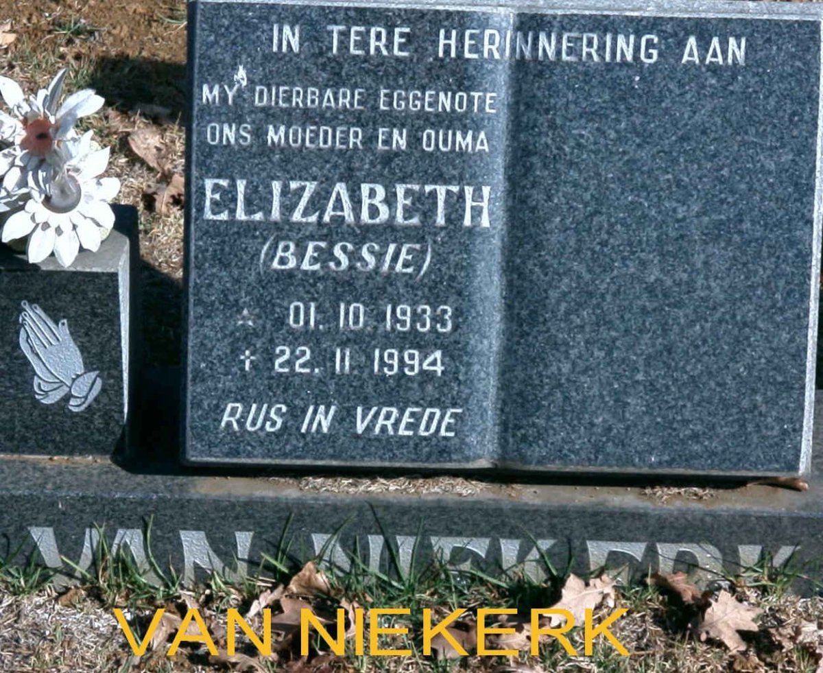 NIEKERK Elizabeth, van 1933-1994