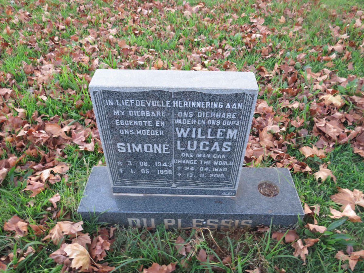 PLESSIS Willem Lucas, du 1950-2018 & Simone 1943-1998