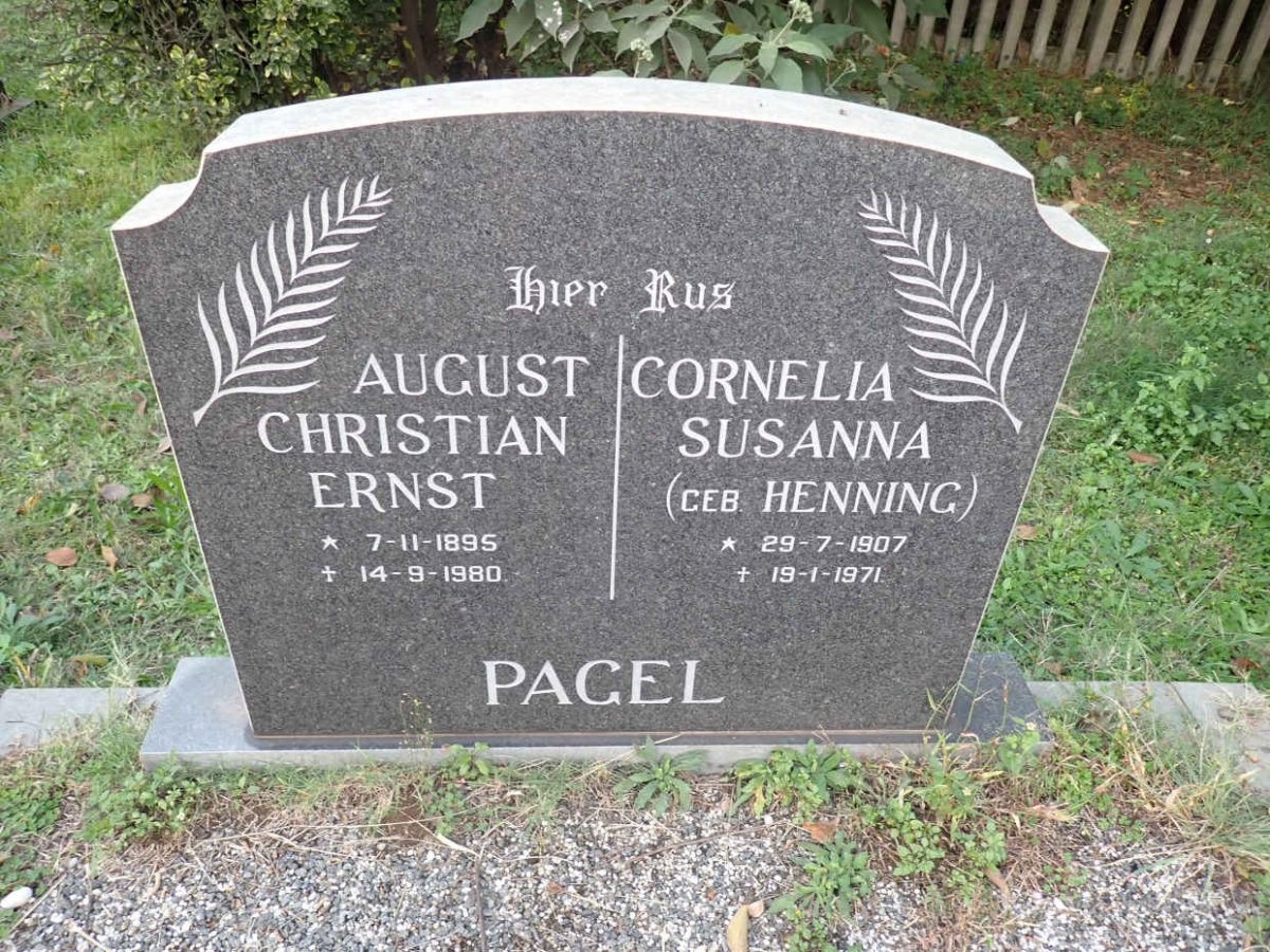 PAGEL August Christian Ernst 1895-1980 &amp; Cornelia Susanna HENNING 1907-1971