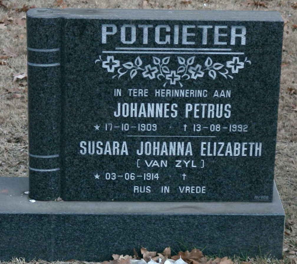 POTGIETER Johannes Petrus 1909-1992 &amp; Susara Johanna Elizabeth VAN ZYL 1914-