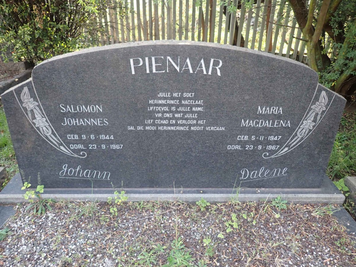 PIENAAR Salomon Johannes 1944-1967 &amp; Maria Magdalena 1947-1967