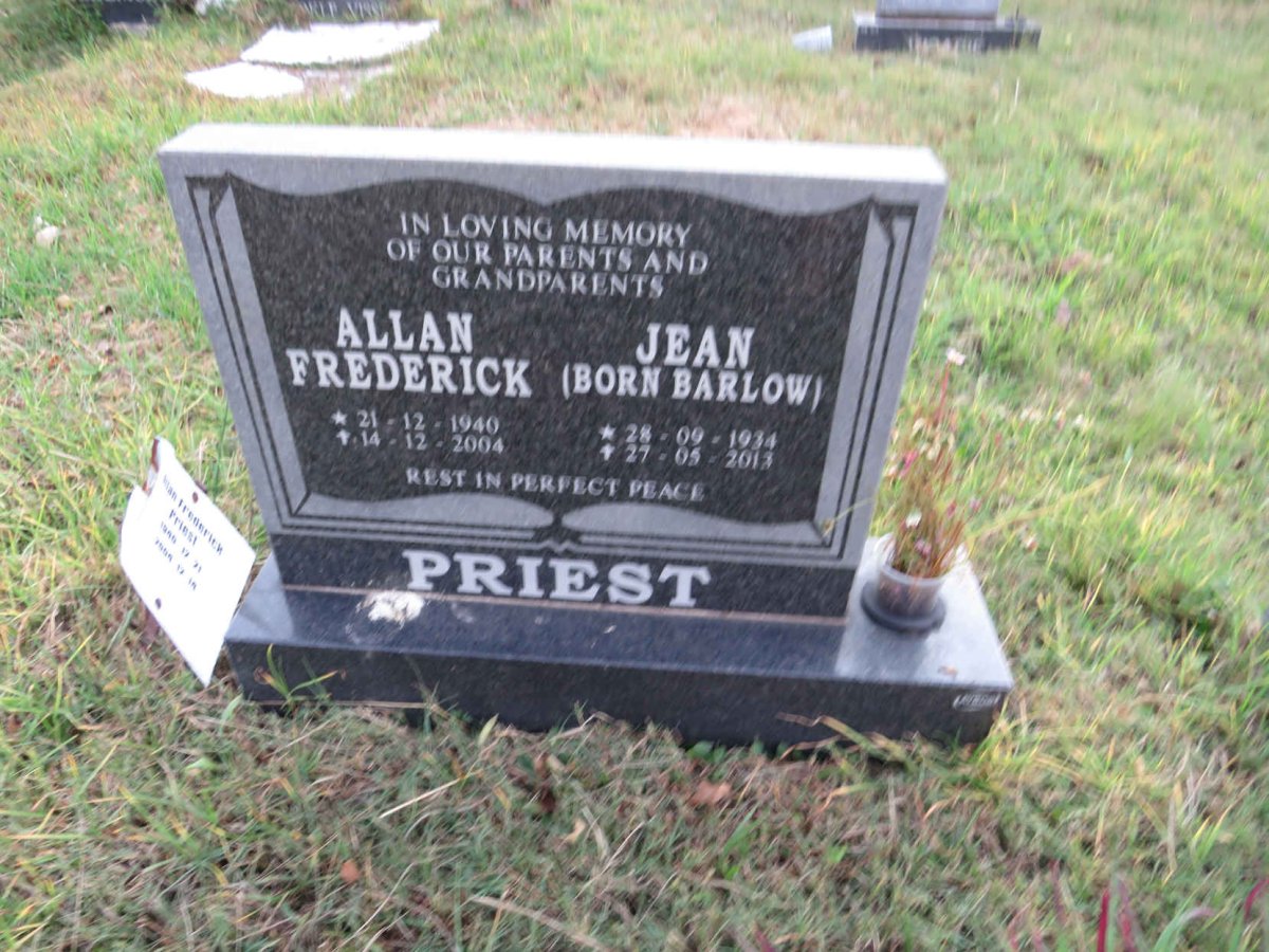 PRIEST Allan Frederick 1940-2004 &amp; Jean BARLOW 1934-2013