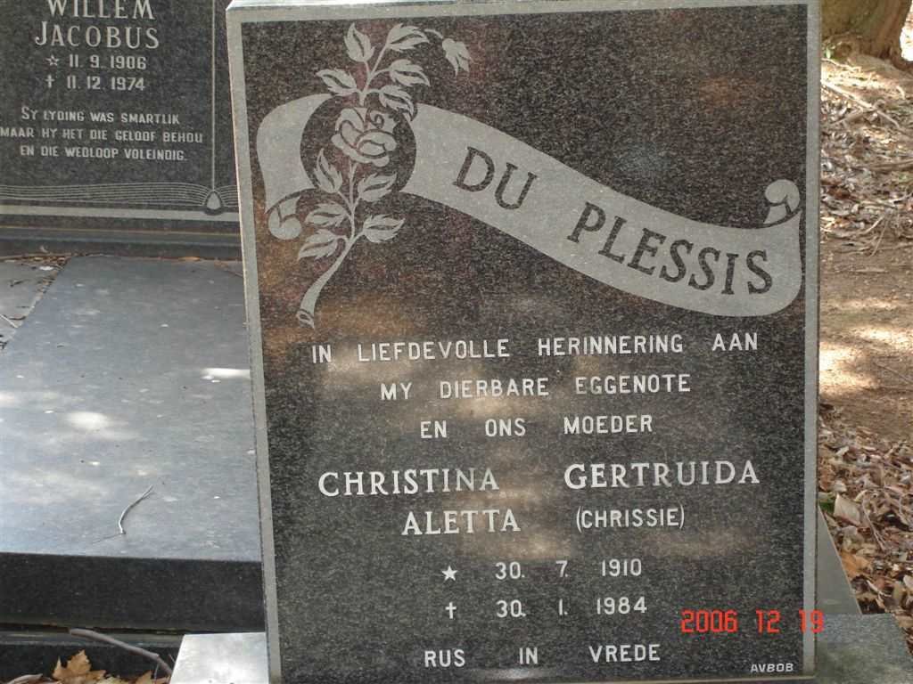 PLESSIS Christina Gertruida Aletta, du 1910-1984