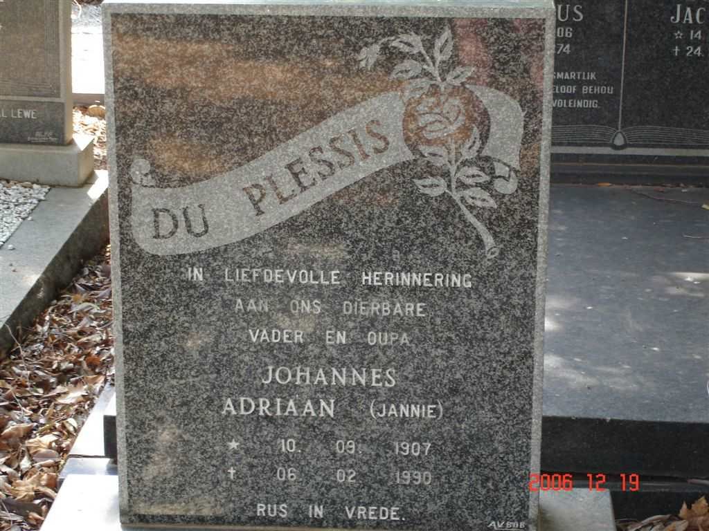 PLESSIS Johannes Adriaan, du 1907-1990