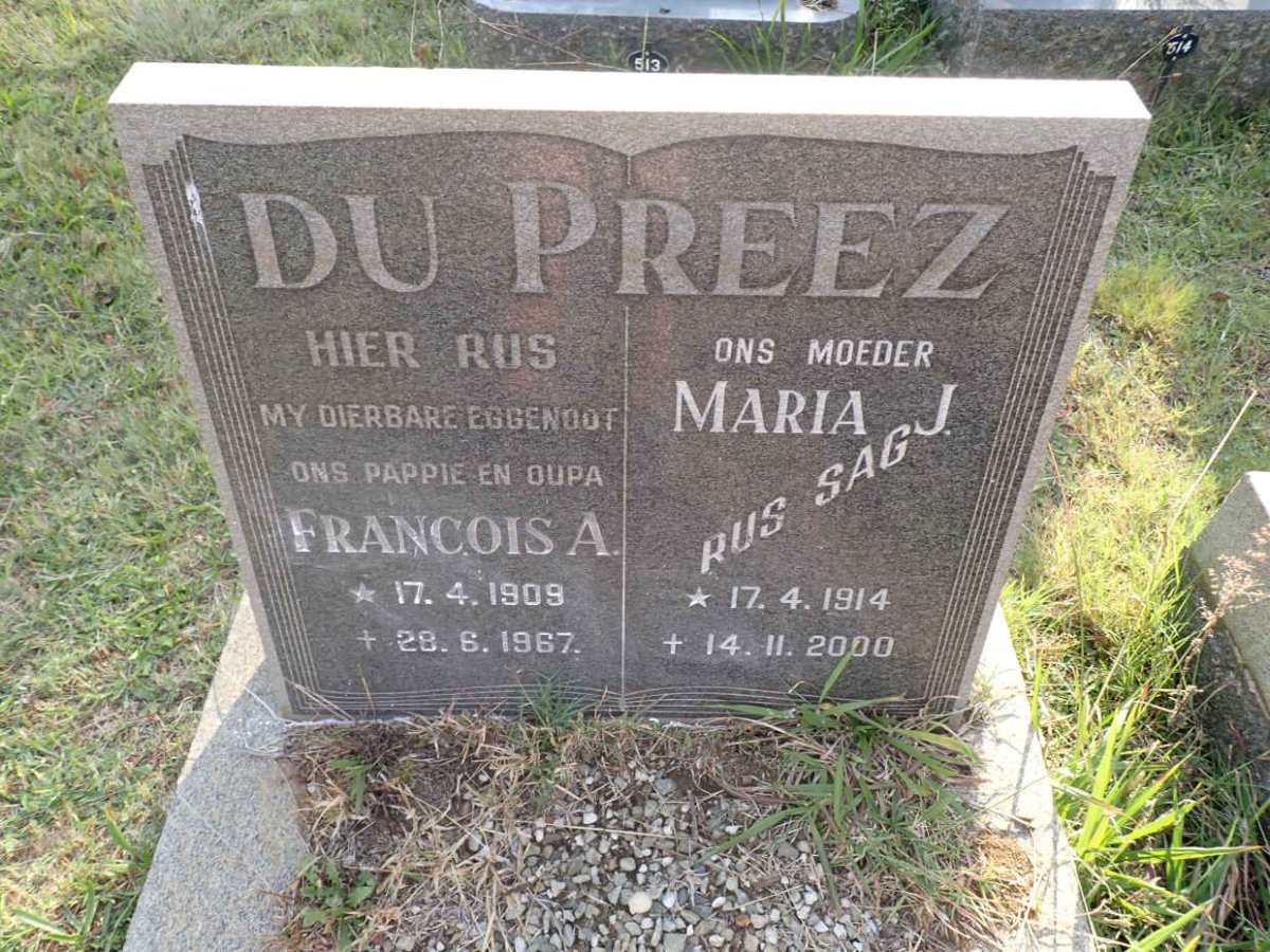 PREEZ Francois A., du 1909-1967 &amp; Maria J. 1914-2000