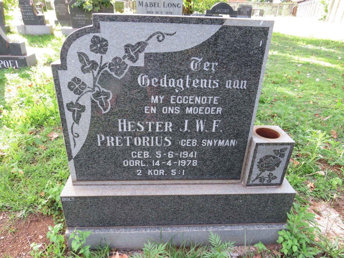 PRETORIUS Hester J.W.F. nee SNYMAN 1941-1978