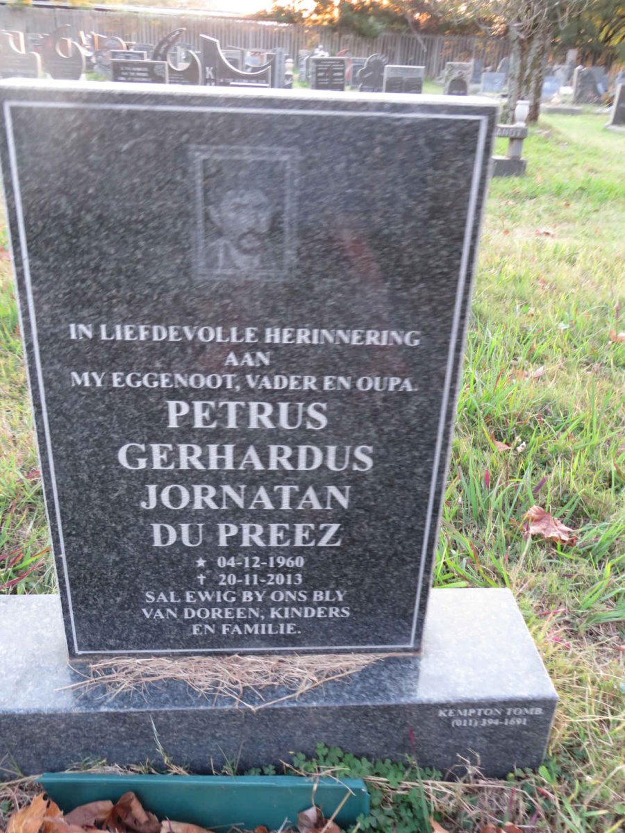 PREEZ Petrus Gerhardus Jornatan, du 1960-2013