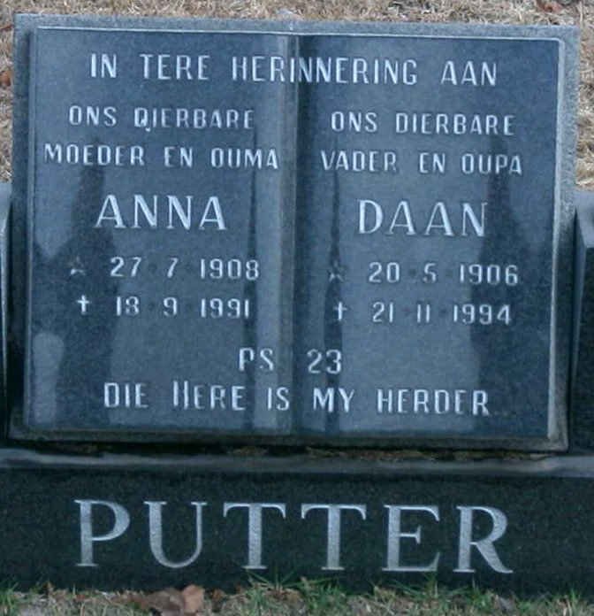 PUTTER Daan 1906-1994 &amp; Anna 1908-1991