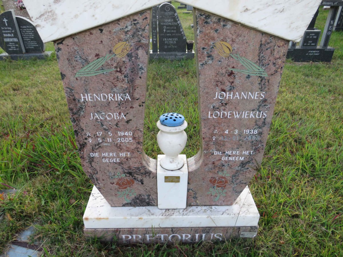PRETORIUS Johannes Lodewiekus 1938-2008 &amp; Hendrika Jacoba 1940-2005