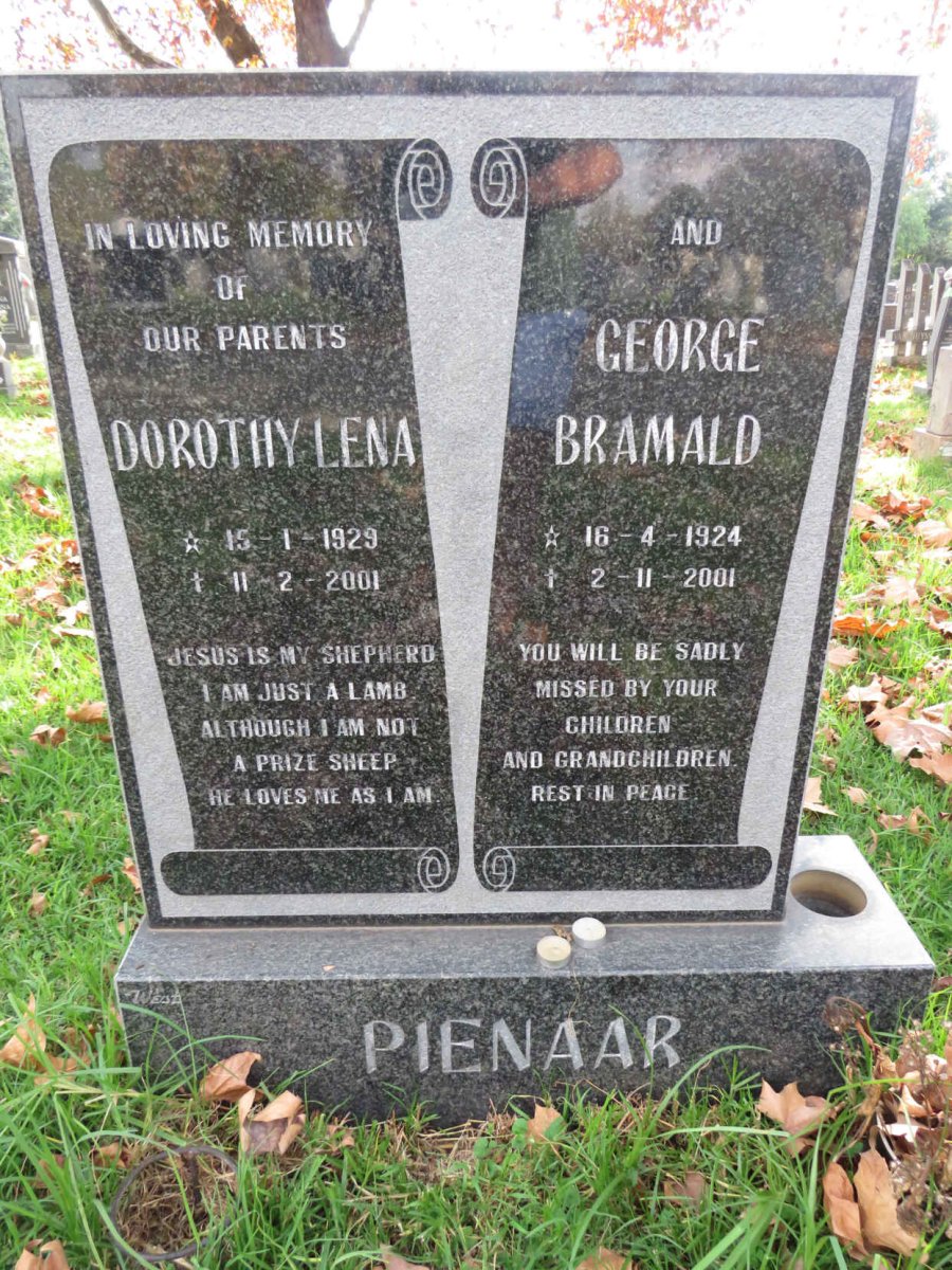 PIENAAR George Bramald 1924-2001 &amp; Dorothy Lena 1929-2001