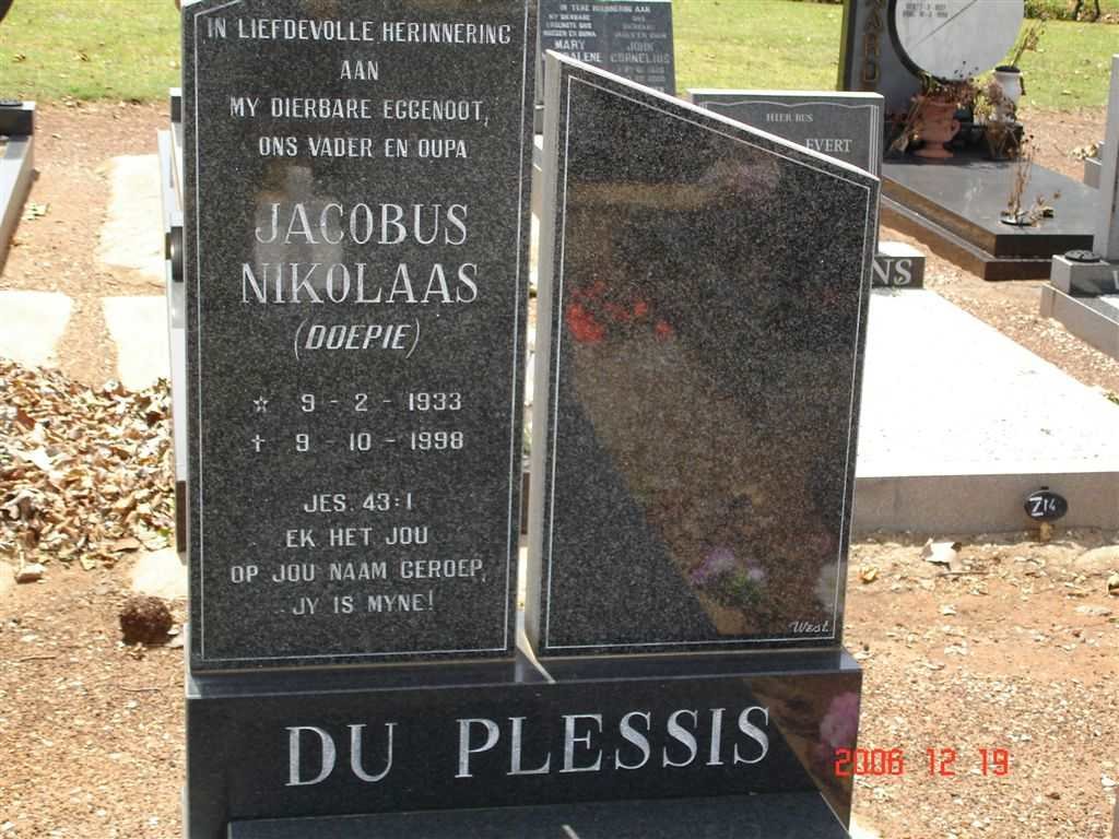 PLESSIS Jacobus Nikolaas, du 1933-1998