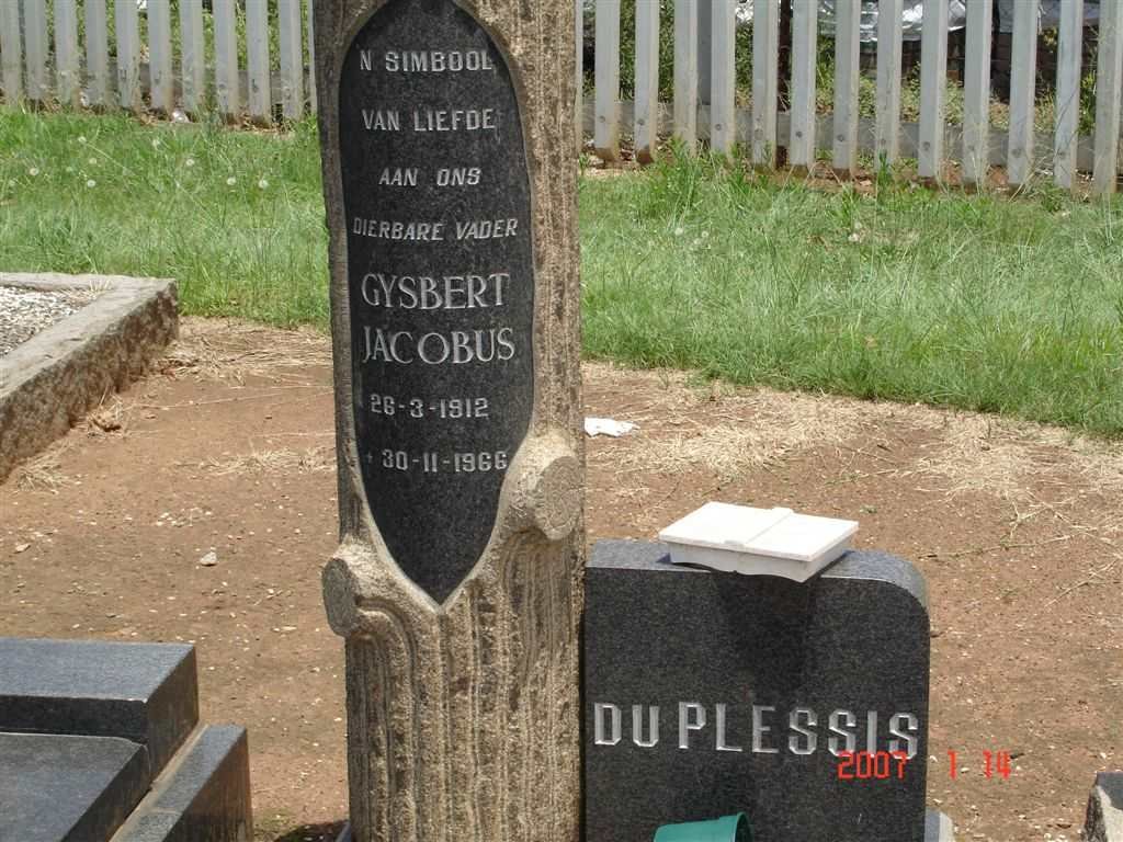 PLESSIS Gysbert Jacobus, du 1912-1966