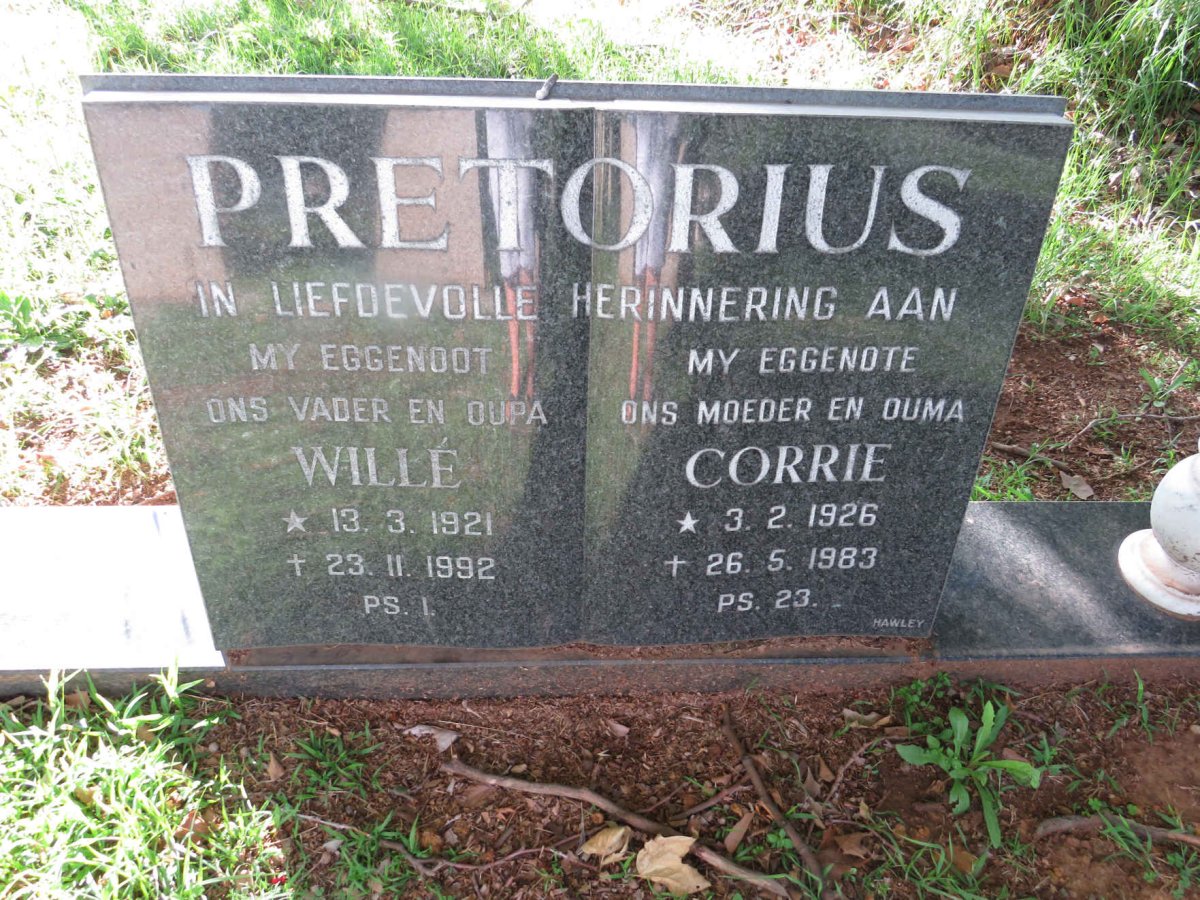PRETORIUS Willie 1921-1992 &amp; Corrie 1926-1983