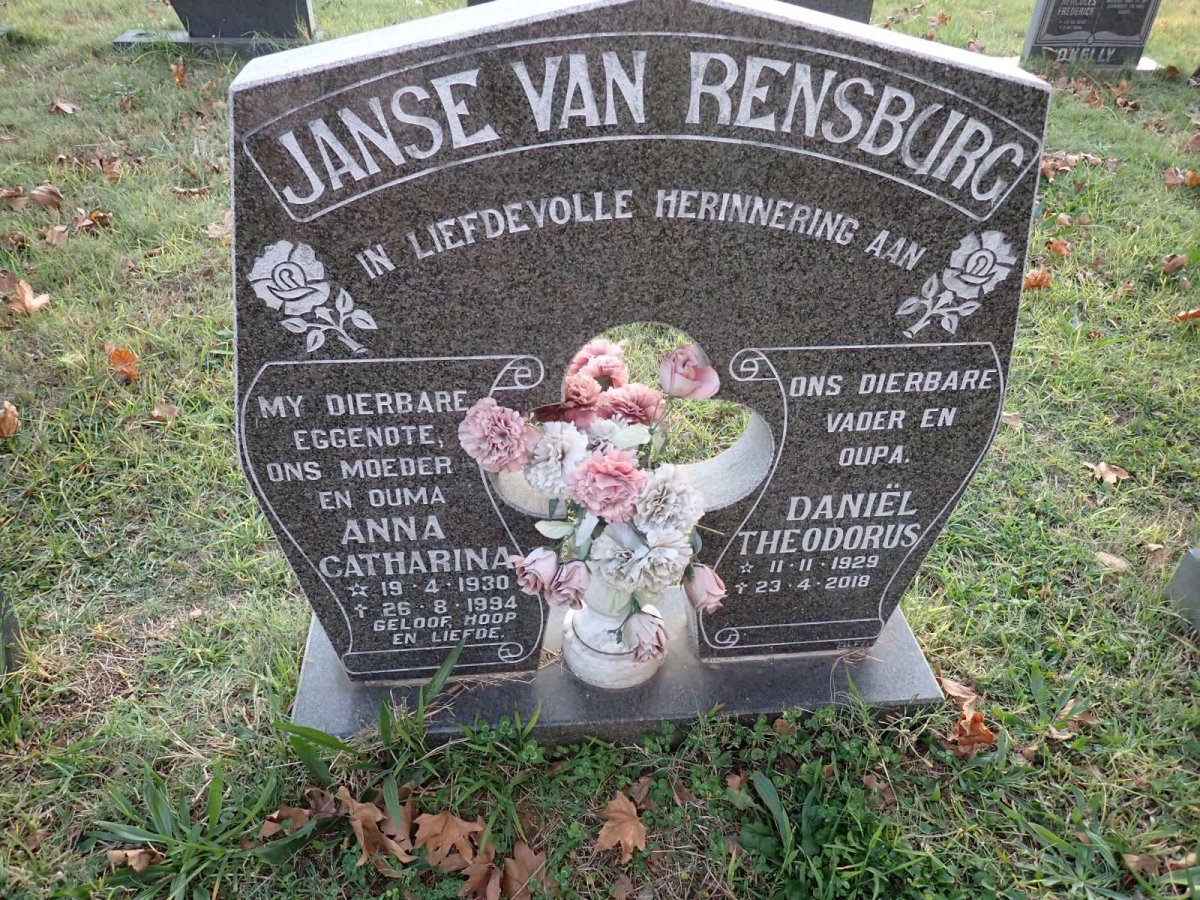 RENSBURG Daniel Theodorus, Janse van 1929-2018 &amp; Anna Catharina 1930-1994