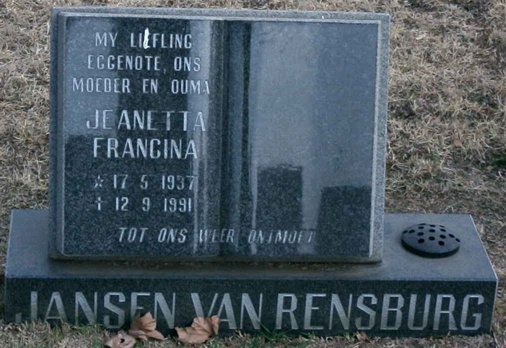 RENSBURG Jeanetta Francina, Jansen van 1937-1991