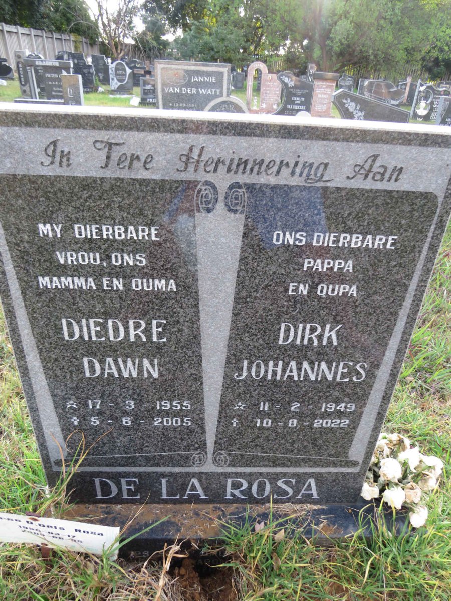 ROSA Dirk Johannes, de la 1949-2022 &amp; Diedre Dawn 1955-2005