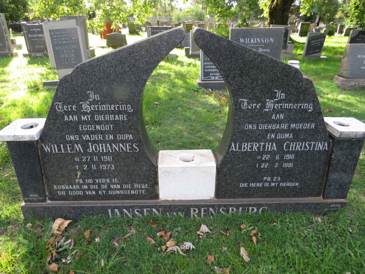 RENSBURG Willem Johannes, Jansen van 1911-1973 &amp; Alberta Christina 1910-1981