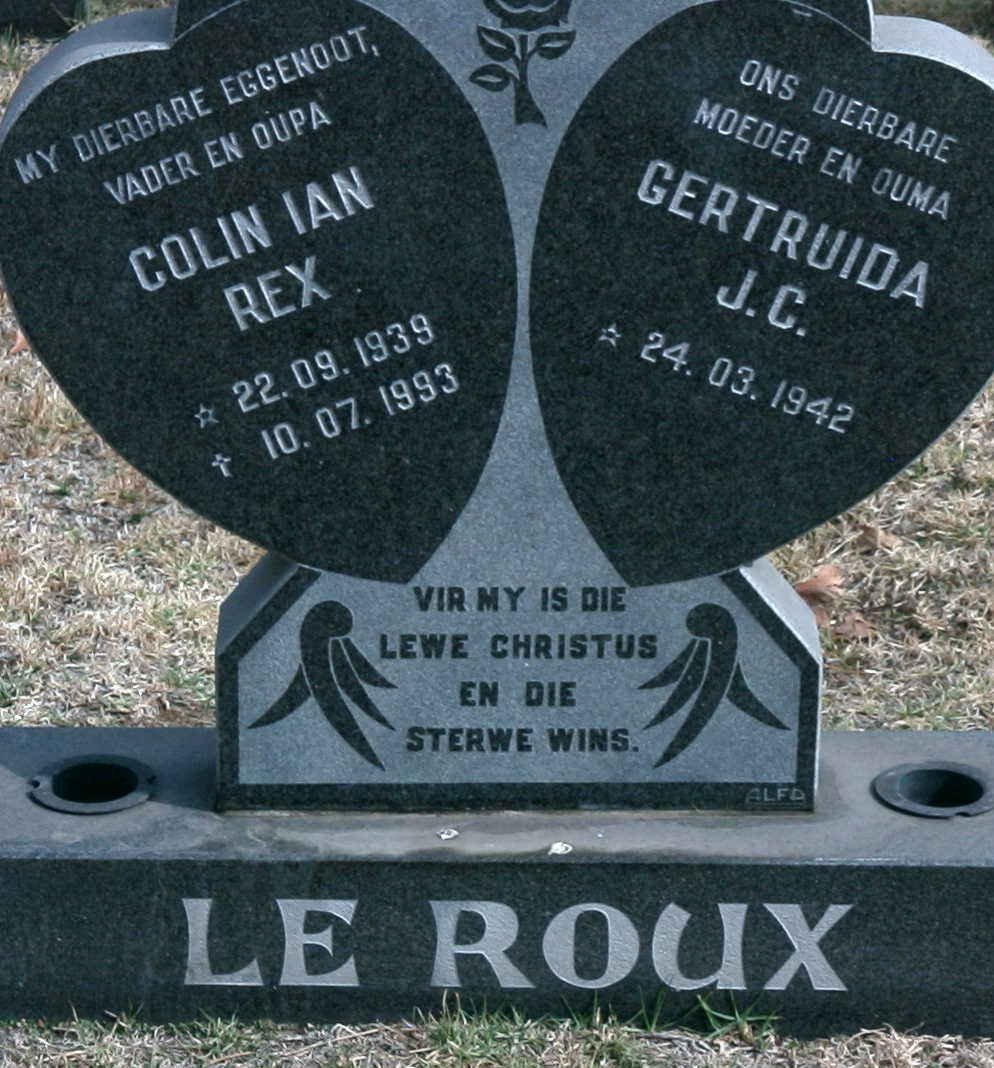 ROUX Colin Ian Rex, le 1939-1993 &amp; Gertruida J.C. 1942-
