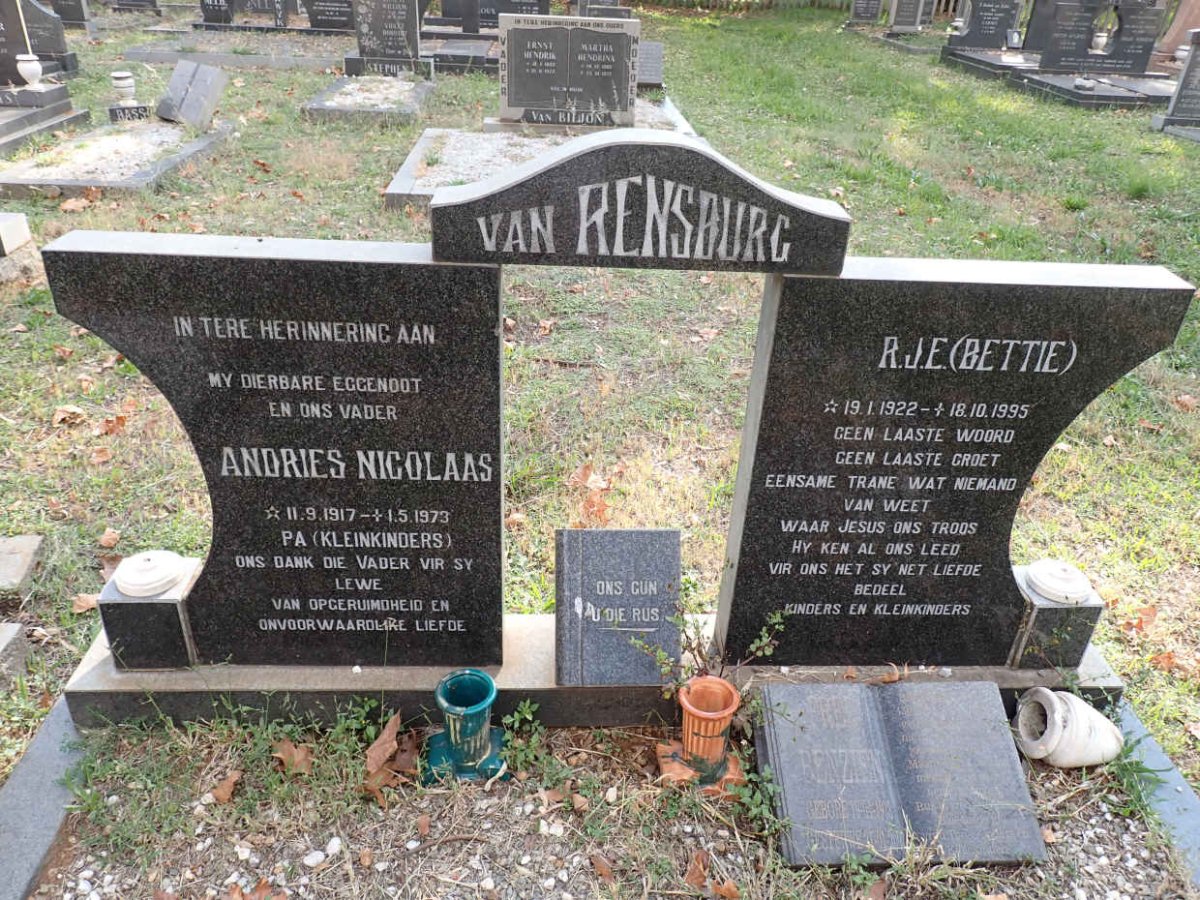 RENSBURG Andries Nicolaas, van 1917-1973 &amp; R.J.E. 1922-1995