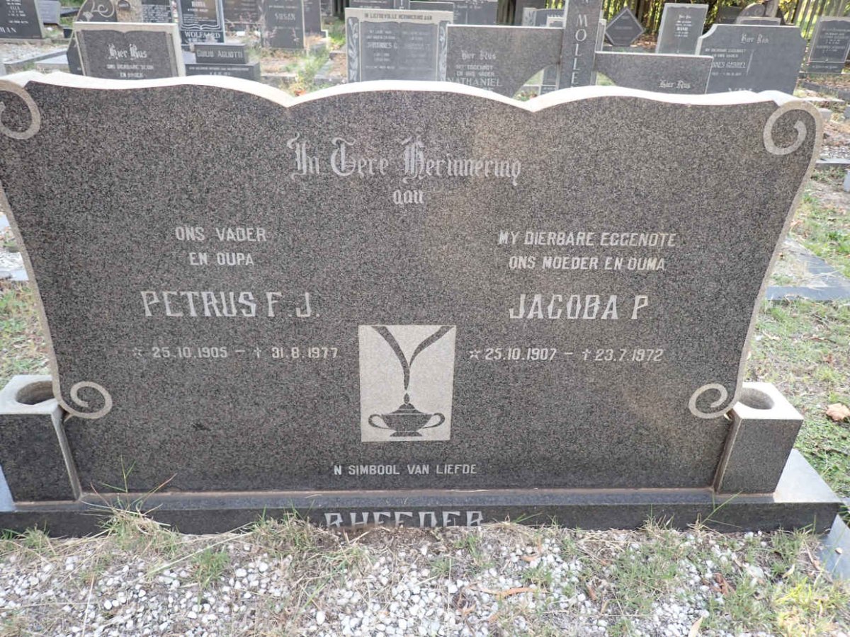 RHEEDER Petrus F.J. 1905-1977 &amp; Jacoba P. 1907-1972
