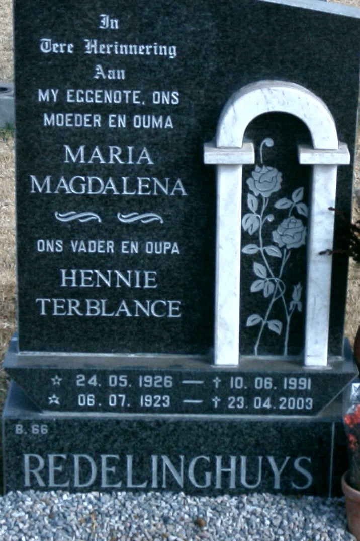 REDELINGHUYS Hennie Terblanche 1923-2003 &amp; Maria Magdalena 1926-1991