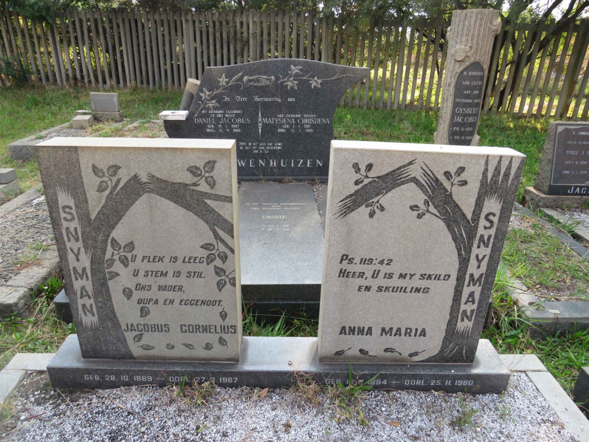 SNYMAN Jacobus Cornelius 1889-1967 &amp; Anna Maria 1894-1980