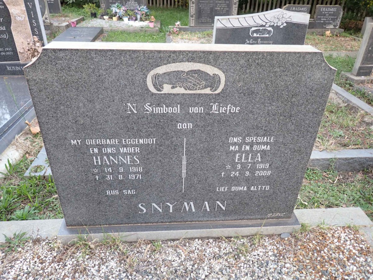 SNYMAN Hannes 1918-1971 &amp; Ella 1919-2008